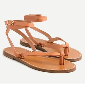 J Crew Vachetta Leather Ankle Wrap Long Sandals